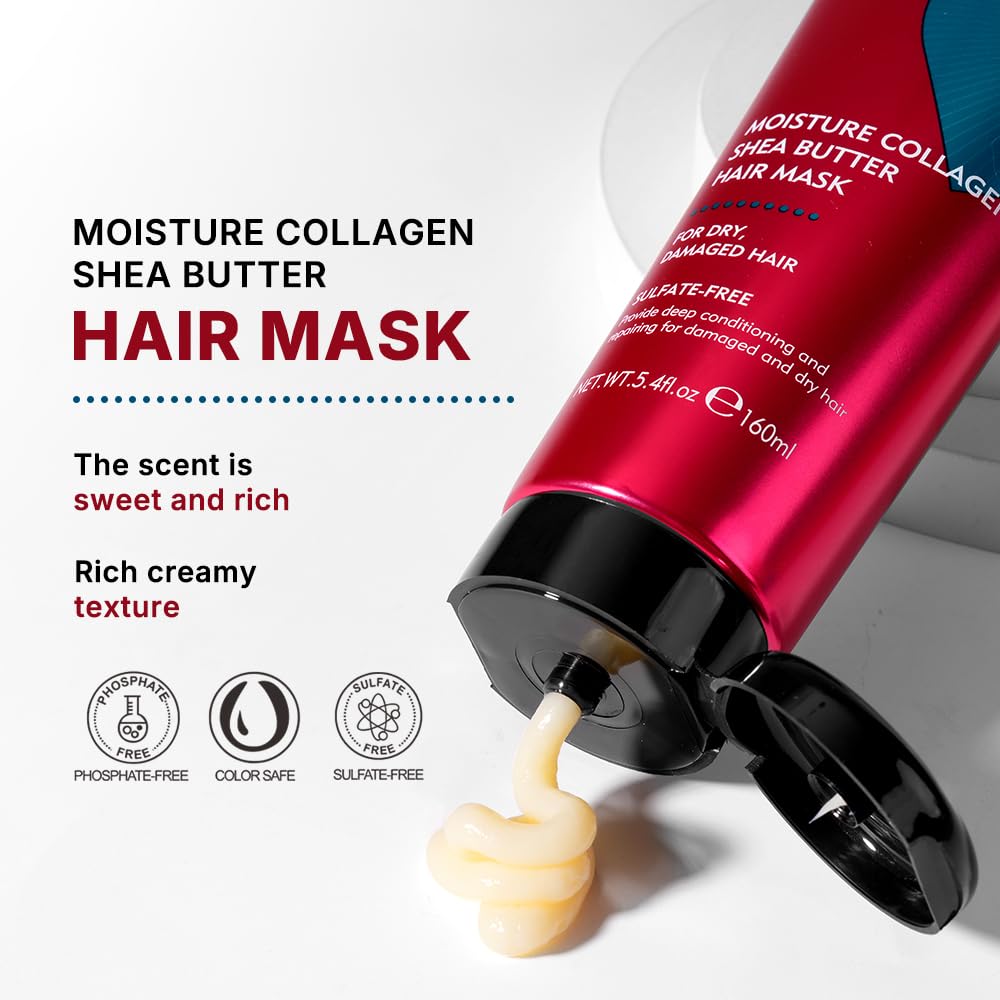 Skiennix Collagen Shea Butter Hair Mask - Deep Repair Conditioning Treatment for All Hair Types | 5.4 fl. oz (160 ml)