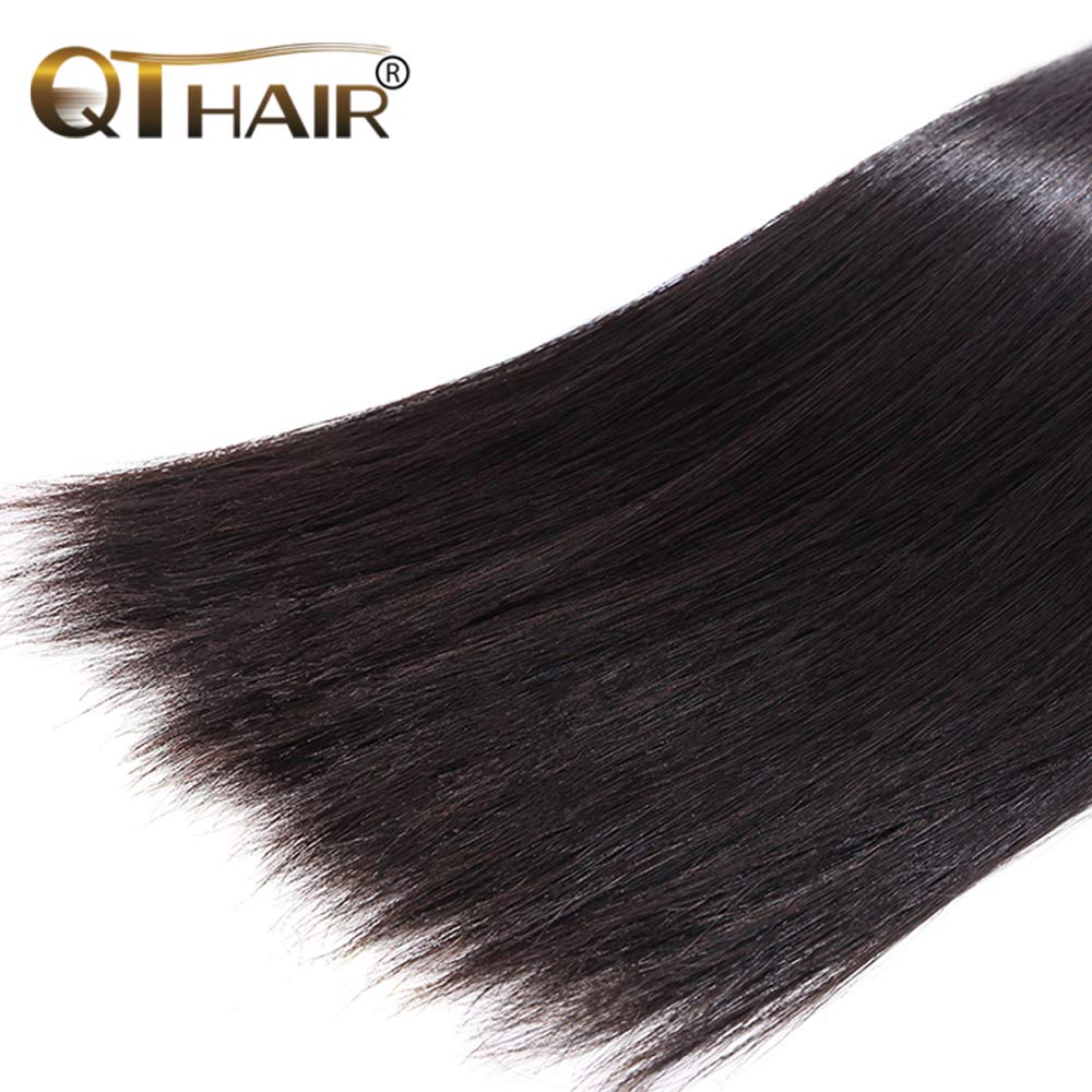 QTHAIR 14A Straight Human Hair Bundles(16 18 20,300g,Natural Black) 100% Unprocessed Human Hair Extensions Indian Straight Virgin Human Hair Bundles