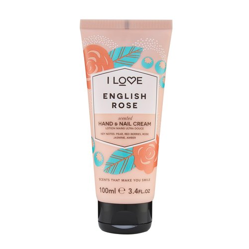 I LOVE English Rose Scented Hand and Nail Cream - Hand Cream for Dry Hands - Vitamin E, Coconut Oil, and Shea Butter - Silicone Free - 3.4 oz