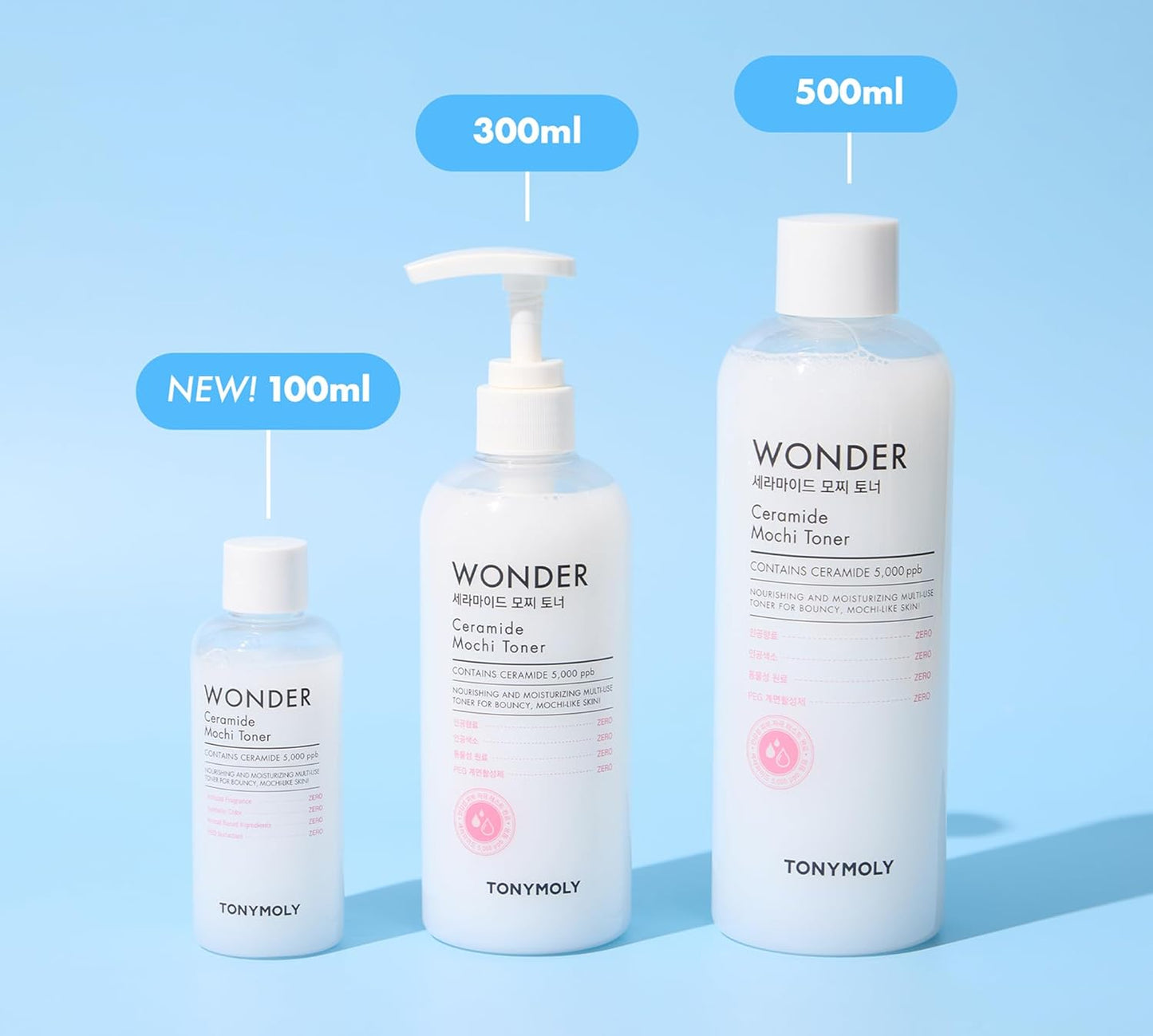 TONYMOLY Wonder Ceramide Mochi Milky Toner - Hydrating 5,000 ppb Ceramide Essence for Dry & Sensitive Skin | 16.9 fl oz / 500ml Value Size