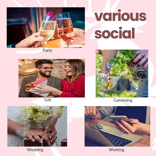 French Tips Press on Nails Medium Almond Nails Press on with 5D Flower Charm Design Glossy Brown Glue on Nails Water Ripple Rhinestones Fake Nail Reusable Fall Winter Nail for Women Manicure 24Pcs
