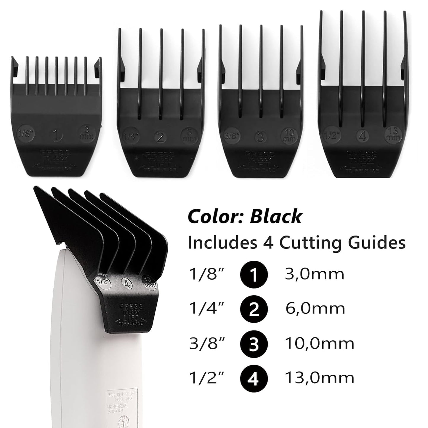 Wahl Peanut Clipper Blades - Precision Ground Replacement Blades with 4 Snap-On Guards | Black