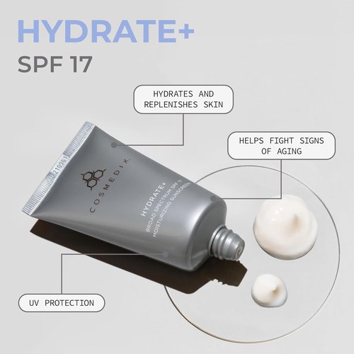COSMEDIX Hydrate Plus Sunscreen - Broad Spectrum SPF 17 Moisturizing Face & Body Sunblock | 60 g / 2 oz