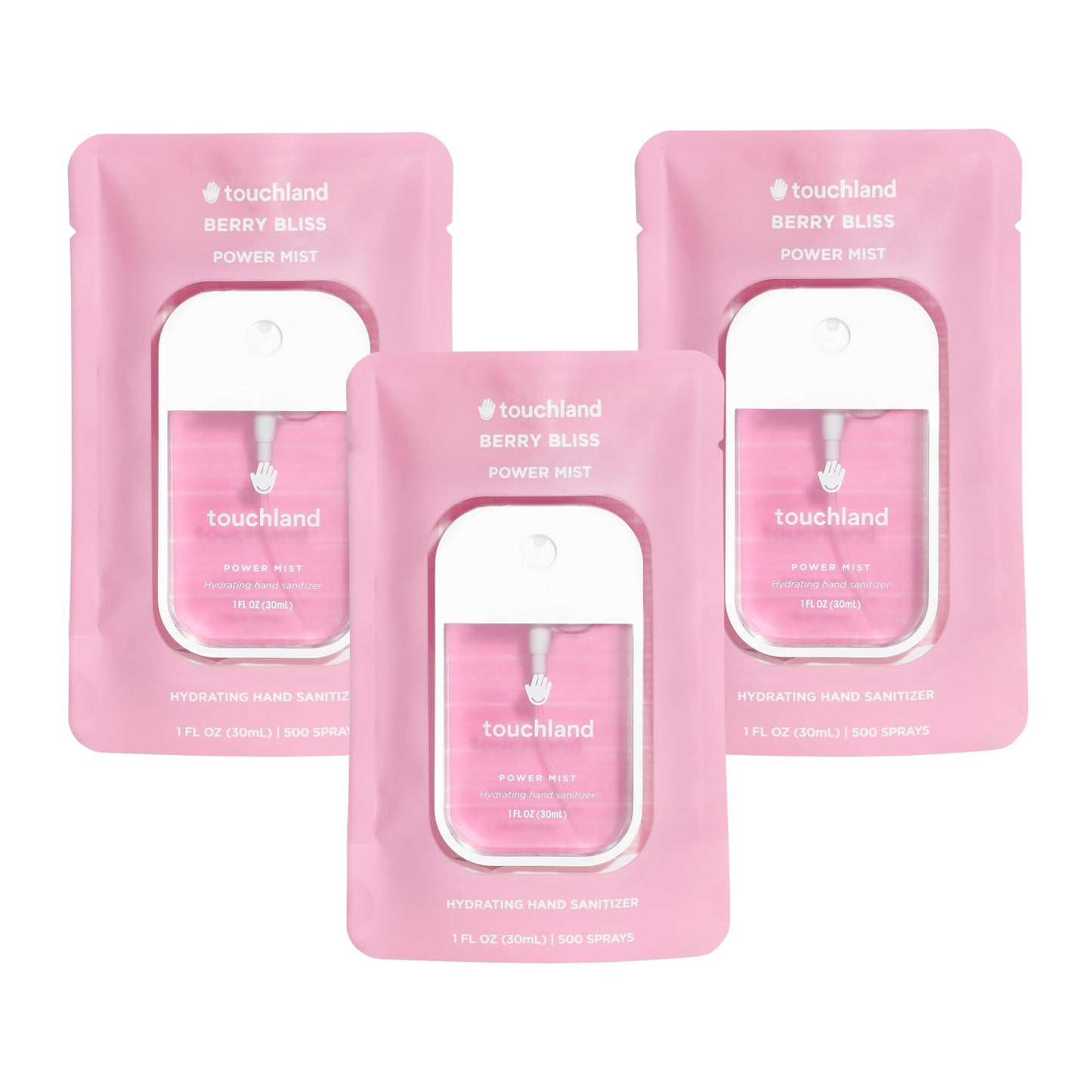 Touchland Hydrating Hand Sanitizer Spray – Berry Bliss Trio Set – 3 x 1 FL OZ Travel Size Mists