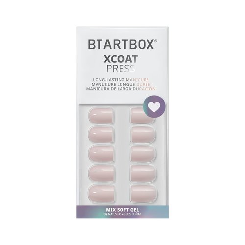 BTArtbox Press On Nails Square - Pastel Short Press On Nails with Glue for Women, Opaque Soft Gel Glue On Nails in 16 Sizes - 32 Stick On Nails Kit, Heeled Neutral