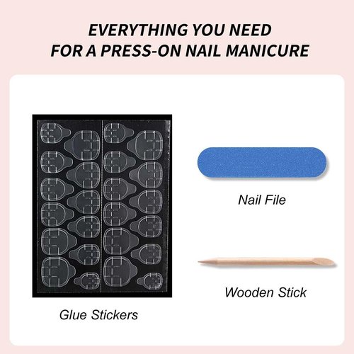 Pink Aura Press on Nails Short Almond Fake Nails Cute False Nails Press ons with Design for Women Manicure,Glossy Finish | Reusable | Nail Kit with Jelly Adhesive Tabs | 24 Pcs