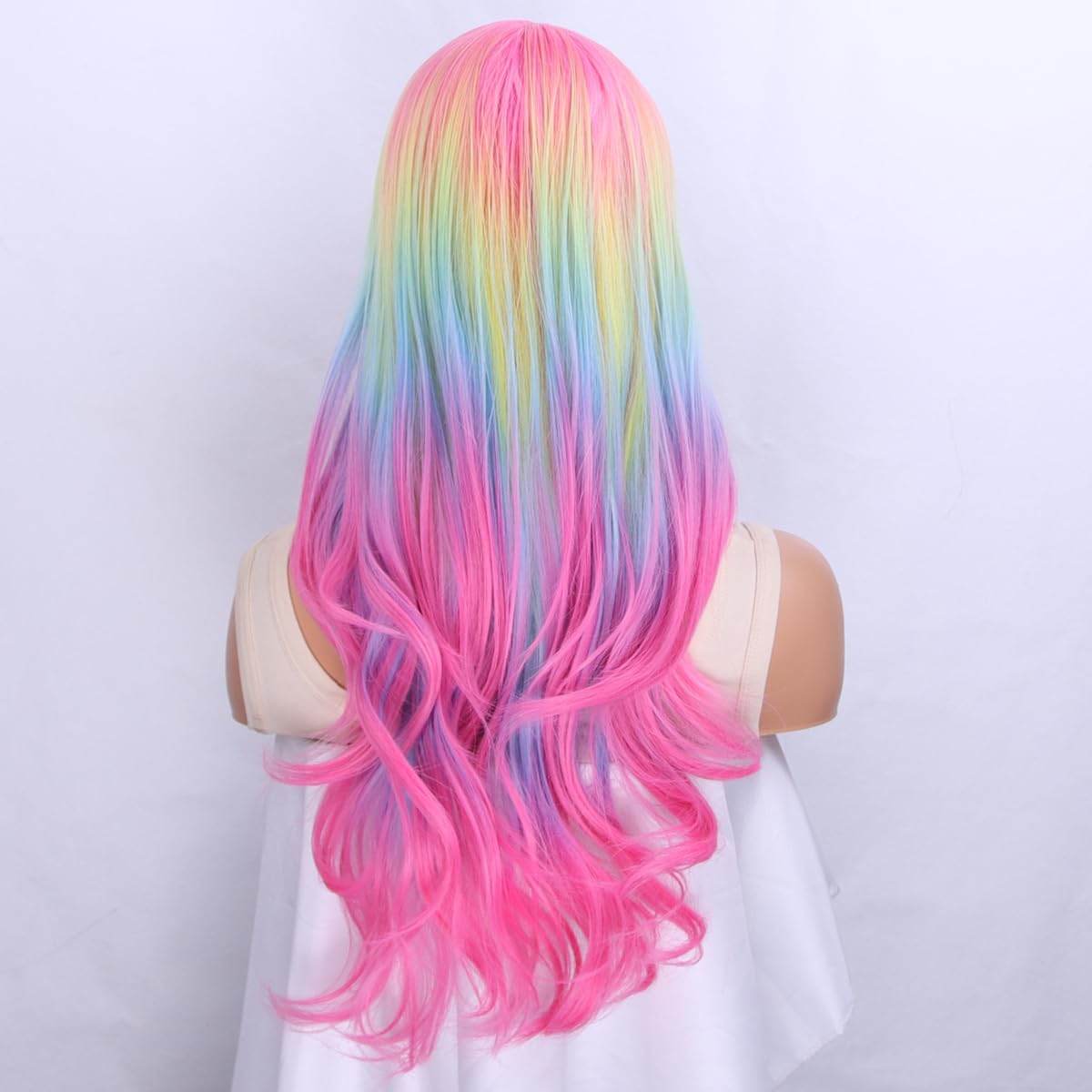MAGQOO Rainbow Wig for Women Colorful Multicolor Wig Long Curly Wavy Wig Synthetic Halloween Cosplay Party Wig(Ombre Rainbow)