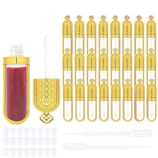 COSIDEA 24 PCS Refillable Empty 5ml GOLD Crown Lip Gloss Tubes with Wand，Cute Lipgloss Containers， DIY Lip Gloss Making Kit Container Bulk Wholesale