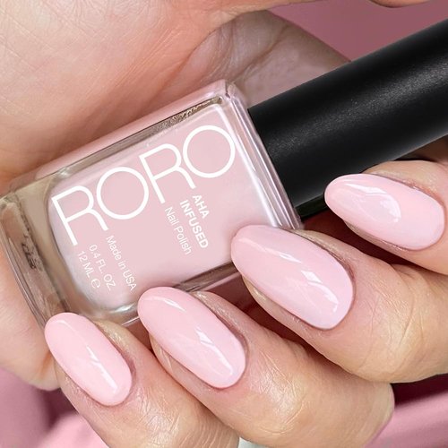 Roro AHA Infused Nail Polish - Chip-Resistant Ballerina Pink Lacquer | Vegan, Gluten-Free, 0.4 Fl Oz