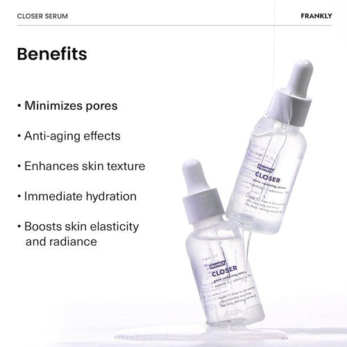 FRANKLY Closer Serum - Pore Minimizer with 9 Peptides & Vegan Collagen | Korean Anti-Aging Hydration | 1.01 fl oz