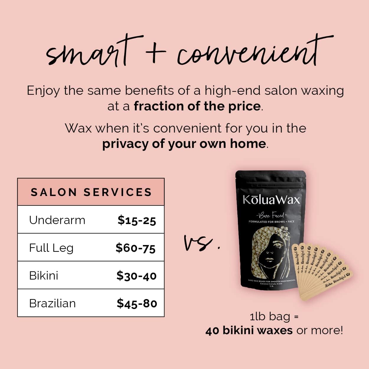 KoluaWax Hard Wax Beads for Hair Removal – Coarse Hair Formula – Face, Brazilian, Underarms, Back Chest, Bikini Waxing – Coconut Colada, 1lb Refill for Wax Warmers & 10 Large Applicator Sticks, 2 Pack