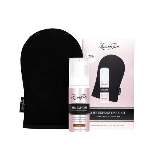 Loving Tan 2HR Express Self Tanner Travel Size Kit - Dark Bronzing Mousse & Applicator Mitt | 1.6 Fl Oz