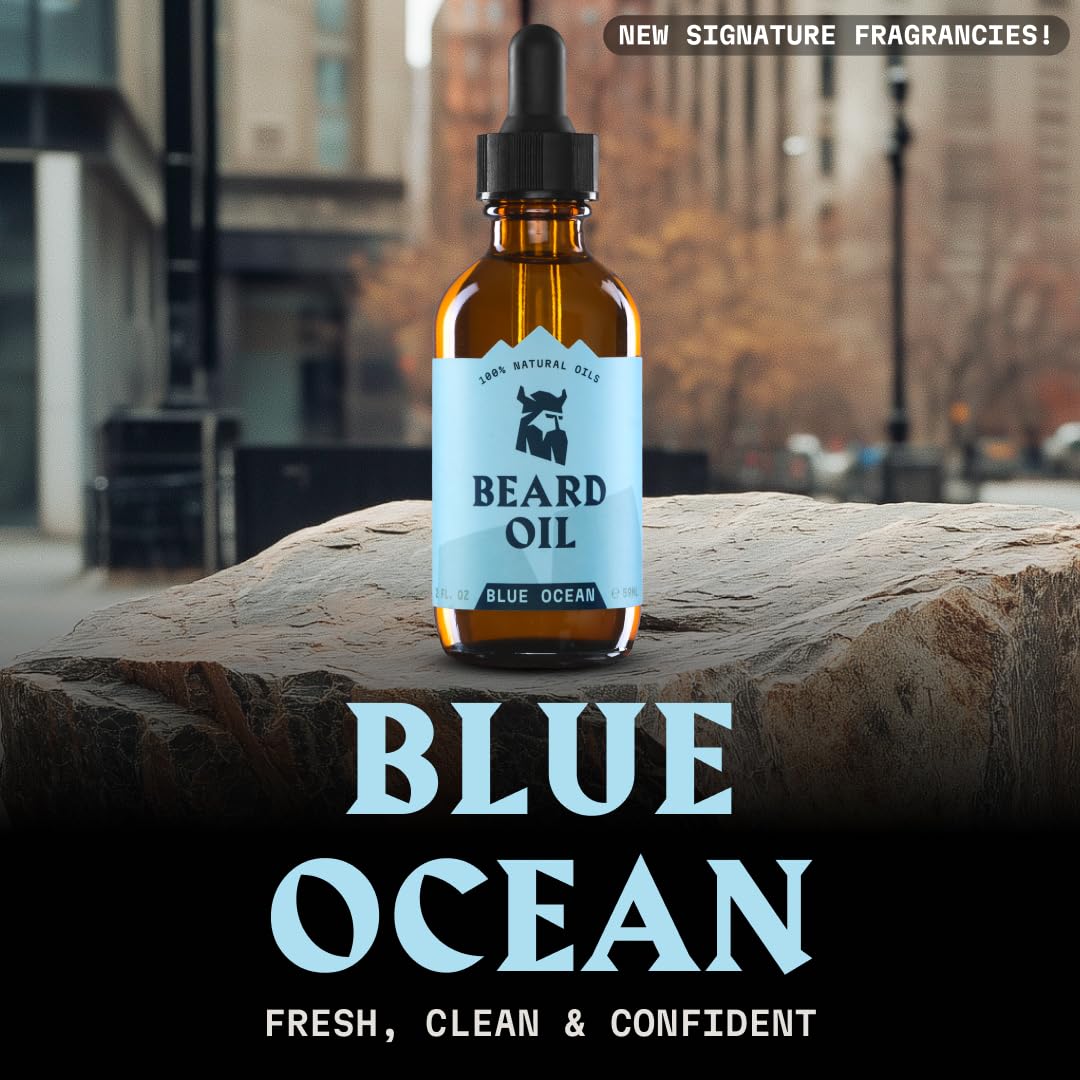 Viking Beard Oil - Naturally Derived Conditioner for Beard Growth & Softening | 2 Fl Oz, Blue Ocean