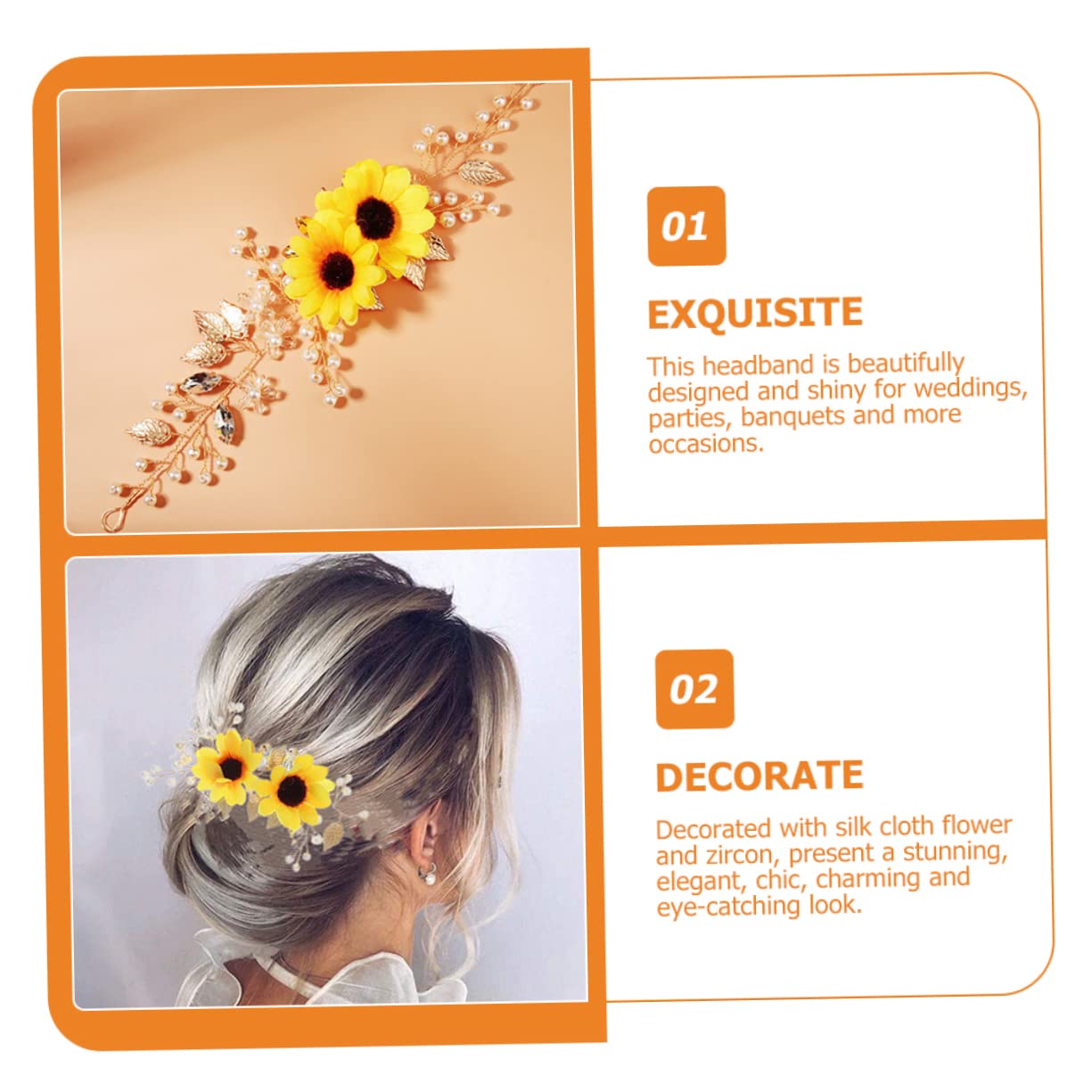 Beavorty Sunflower Headband Sun Flower Headband Hair Accessories Silk Cloth Bride Delicate Flowers Headband