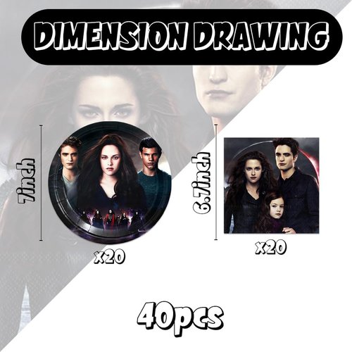 Saga of Twilight Party Decorations - 40pcs Tableware Set with Dessert Plates & Napkins