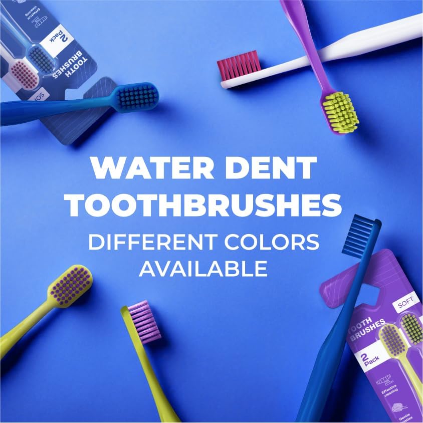 WATER DENT Medium Soft Toothbrush - Ultra-Dense Rounded Bristles for Gentle Gum Care | 2 Pack Multicolor