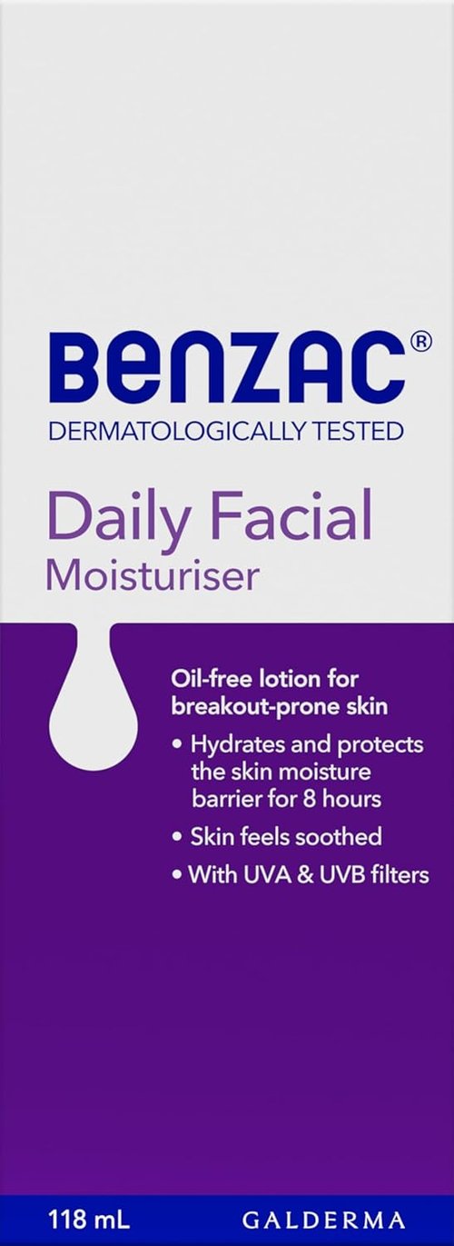 Benzac Daily Facial Moisturizer - Hydrating Formula for All Skin Types | 118ml