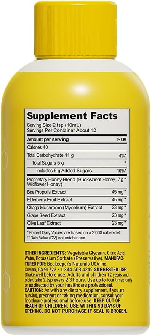 Beekeeper's Naturals Propolis Honey Cough Syrup - Daytime Immune Support & Throat Soothing, 4 oz