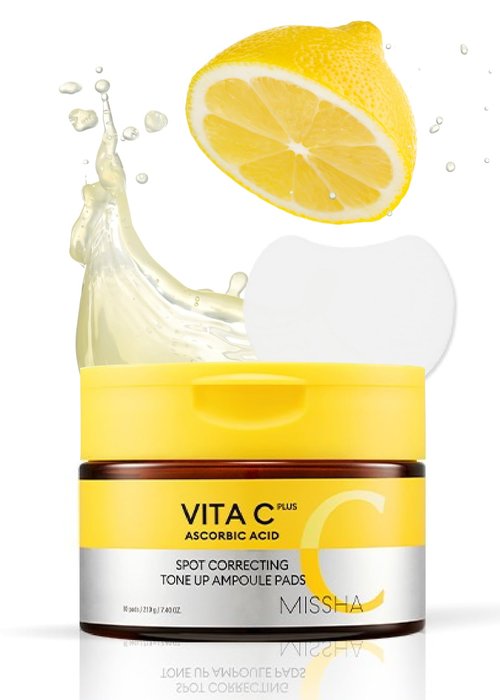 MISSHA Vita C Tone Up Ampoule Toner Pads (80 pads) Exfoliating, Spot Treatment Pads with Vitamin C, Hyaluronic Acid, Collagen, Hydrating