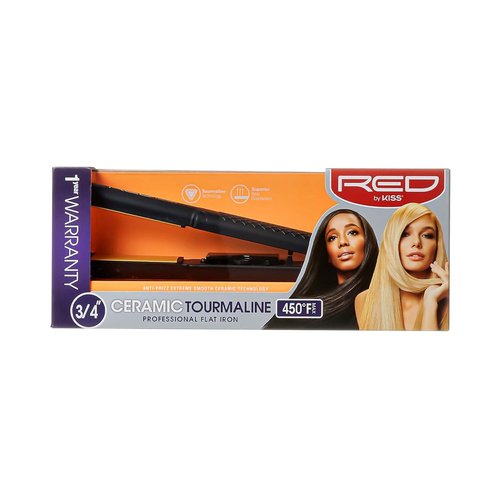 Kiss Products Red Ceramic Tourmaline Flat Iron - 0.75 Inch Professional Hair Straightener