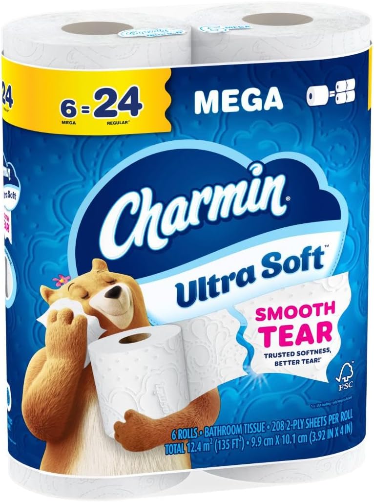 Charmin Ultra Soft Toilet Paper - 6 Mega Rolls for Ultimate Comfort | Equivalent to 24 Regular Rolls