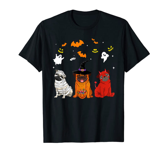 Halloween pug Dogs Lovers Mummy Witch Demon Costumes T-Shirt