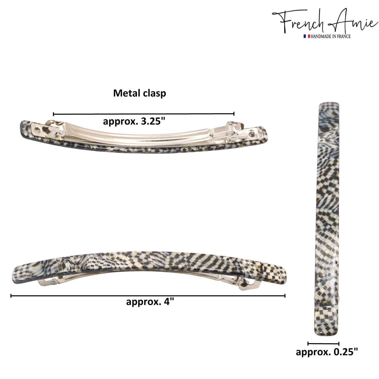 French Amie Long and Thin Opera Large 4" Handmade Celluloid Hair Barrette French Hair Clip for Girls Strong Hold Hair Clips for Women No Slip Durable Paris Hair Accessories, Made in France (Opera)