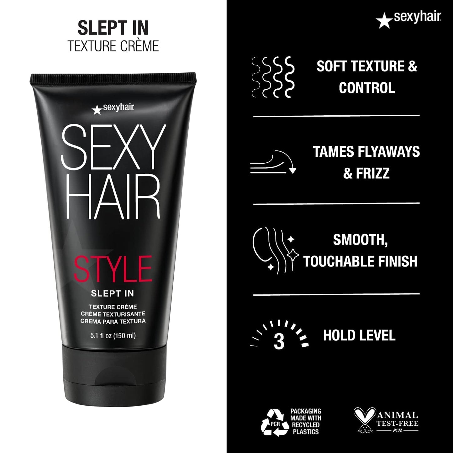 SexyHair Style Slept In Texture Cream - Lightweight Control for Soft Texture & Shine | Easy Wash Out