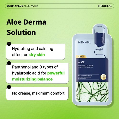 Mediheal Dermaplus Aloe Mask - Daily Vegan Hydrating Sheet Mask with Panthenol & Hyaluron | 10 Counts