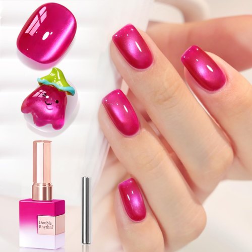 Double Rhythm 15ML Jelly Glass Cat Eye Gel Polish with Magnet Holographic Glitter Shimmer Translucent Sheer Color Salon Soak Off Magnetic Nail at Home (Magenta-MC1201)