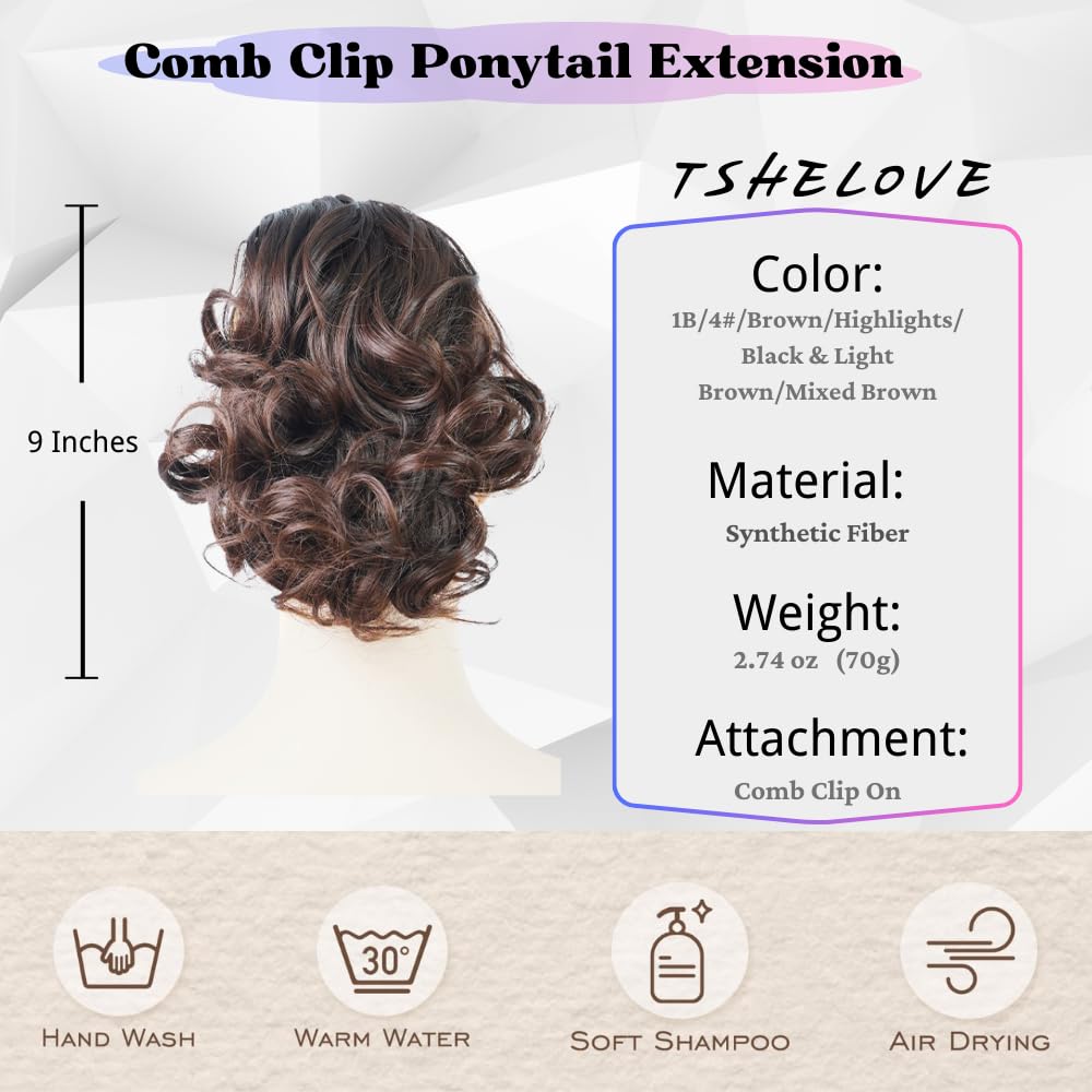 Bun Hairpiece Fully Short Comb Clip Drawstring Ponytail Bun with Comb Clip Synthtic Chignon Updo Hair Bun for Women Daily Party Use (Brown)