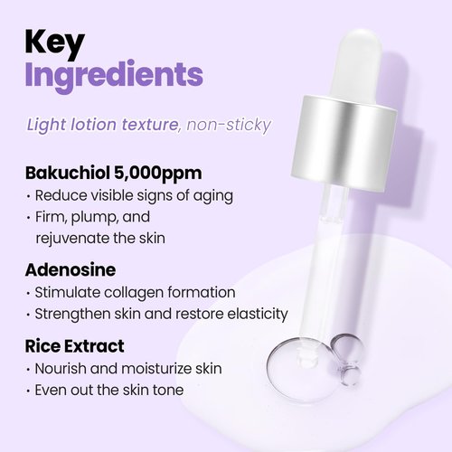 Glam Up Bakuchiol Serum - Anti-Aging Retinol Alternative with Hyaluronic Acid | Hydrates & Soothes Skin (1.01 Fl Oz)