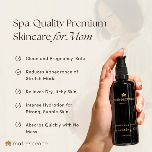 Matrescence Stretch Mark Relief Belly Oil - Hydrating Spa-Quality Maternity Treatment | 3.4oz Non-Greasy Formula for Moms