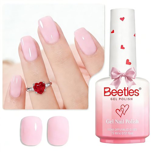 Beetles Barely Pink Gel Polish - 15ml/0.51 Fl Oz Large Capacity, Light Pink Gel Nail Polish for Spring Nails, Pastel Nail Art Salon Long Lasting Soak Off UV LED Nails Lamp Gifts for Her