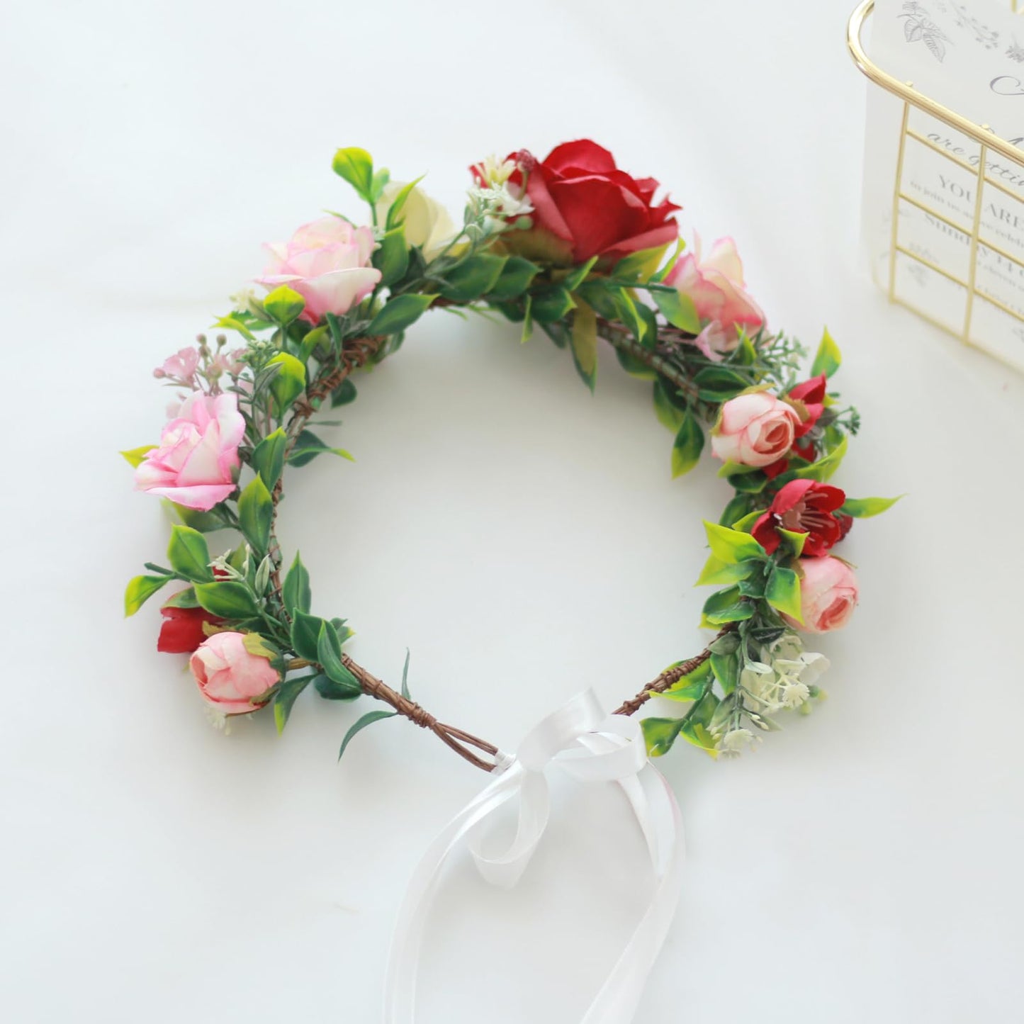 Vivivalue Rose Flower Crown Girl Floral Headband Flower Headpiece Halo Wedding Party Photos Pink