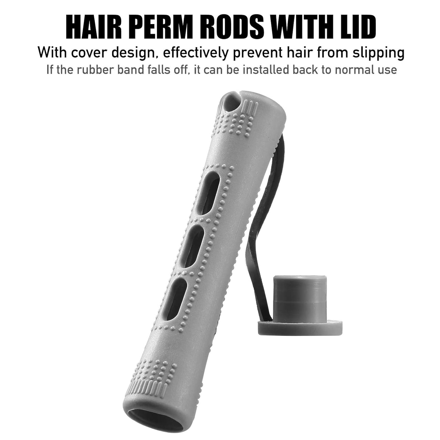 WILLBOND 60 Pcs Short Perm Rods - Non-Slip Plastic Hair Styling Tools for Natural Waves | 0.59 Inch, Gray
