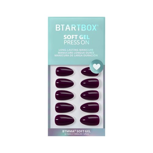 BTArtbox Press On Nails Short - Poison Potion, Dark Purple Almond Press On Nails with Glue for Women, Winter Opaque Soft Gel Glue On Nails in 16 Sizes - 32 Stick On Nails Kit