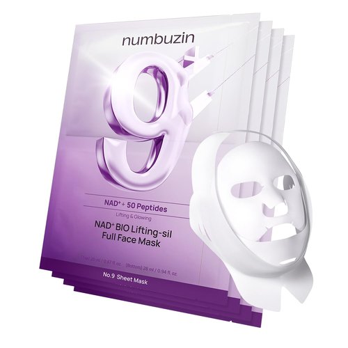 Numbuzin No.9+ NAD+ Bio Lifting Full Face Mask - Peptide & Collagen Firming Treatment, 4 Sheets + Lifting Band