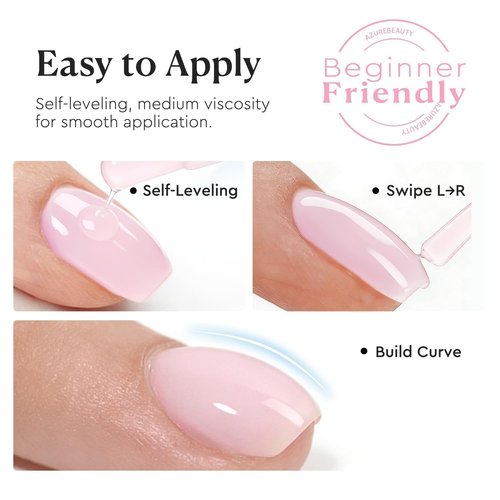 AZUREBEAUTY Rubber Base Builder Gel Polish - 15ml Nude Pink, Self-Leveling Nail Strengthener for Weak Nails