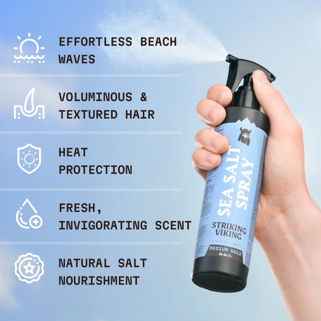 Striking Viking Sea Salt Spray for Men - Strong Hold Ocean Texture Mist | 6.76 Fl Oz, Blue Ocean Scent