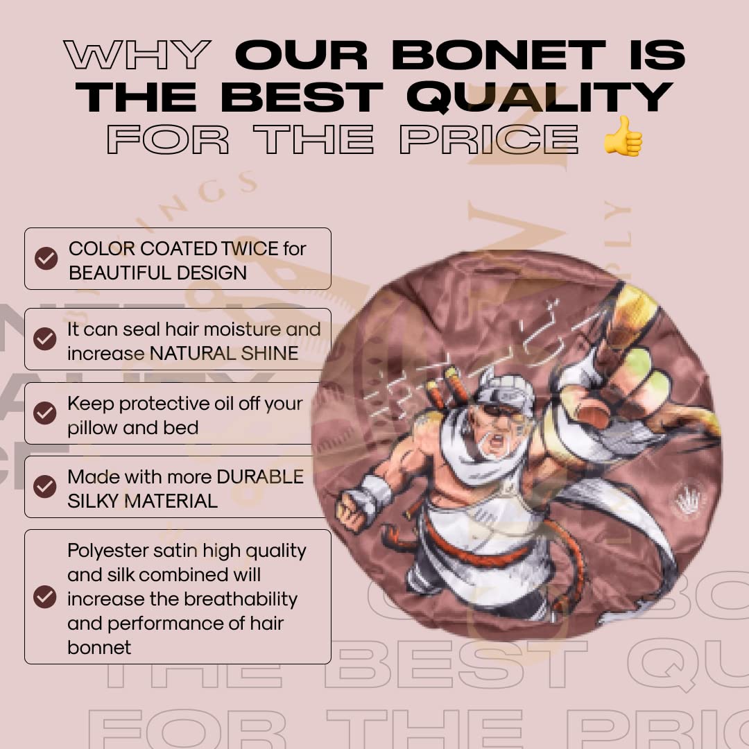 Large Silky Design Anime Bonnet with Elastic Soft Band Adjustable for Women and Men, Comfortable Satin Fabric, Bee BrownB