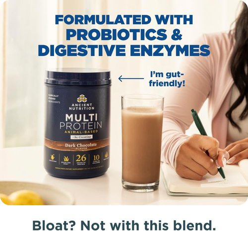 Ancient Nutrition Multi Protein Powder - 26g Protein, Grass Fed Whey & Creatine, Dark Chocolate, 15 Servings