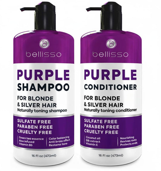 Skiennix Purple Shampoo and Conditioner Set - Sulfate & Paraben Free Toner for Blonde, Silver, and Grey Hair (2 x 16 fl oz)