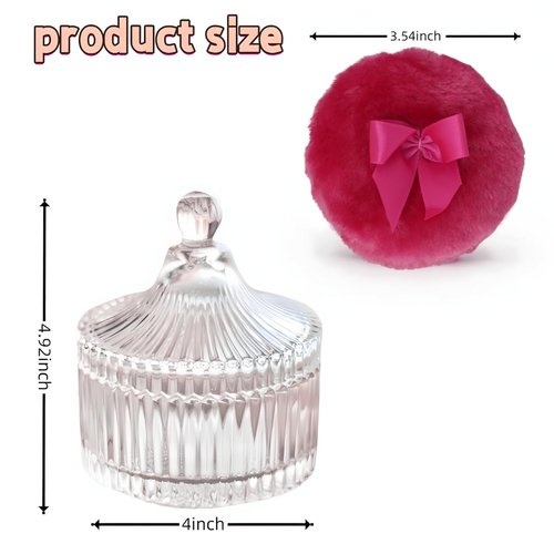 2 Pcs Large Body Powder Puff and Container Powder Container with Puff Powder Puff Crystal Container Soft Washable Reusable Velour Face Body Glitter Powder Puff Wet Dry Makeup
