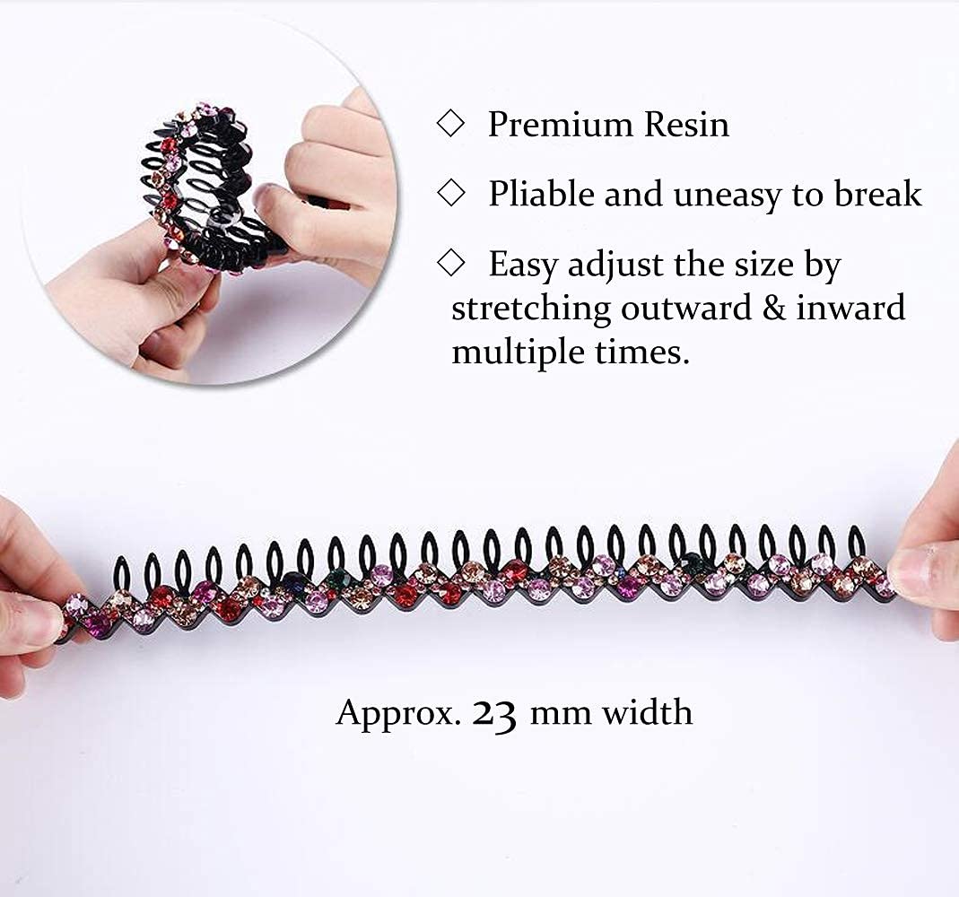 ZOCONE Wave Rhinestone Headbands, 5pcs Plastic Tooth Comb Headbands, Crystal Hair Loop Non-slip Wavy Hairbands for Women Girls(C)