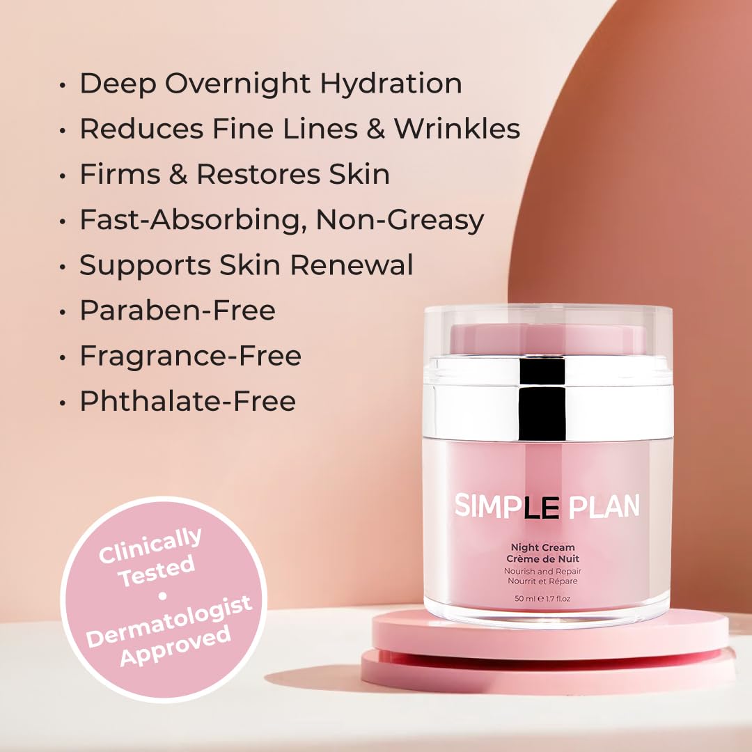 SIMPLE PLAN Hydrating Night Cream - Anti-Aging Face Moisturizer with Ceramides & Hyaluronic Acid | 50 ml
