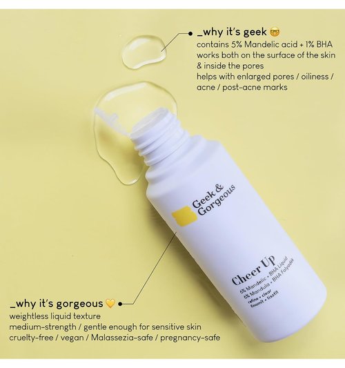Geek & Gorgeous – Cheer Up Exfoliating Liquid with Mandelic & Salicylic Acid – Refines Pores & Improves Texture – 1 oz