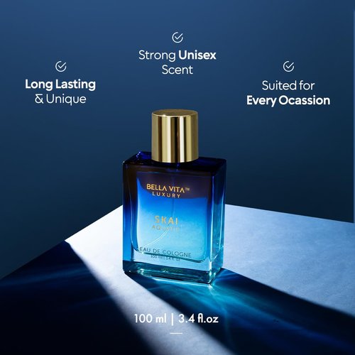 Bellavita Luxury SKAI Eau de Cologne | 100 ml (3.4 fl.oz.) | Perfume for Men and Women | Citrus, Bergamot, Clary Sage, and Patchouli Notes | Long Lasting Unisex Fragrance