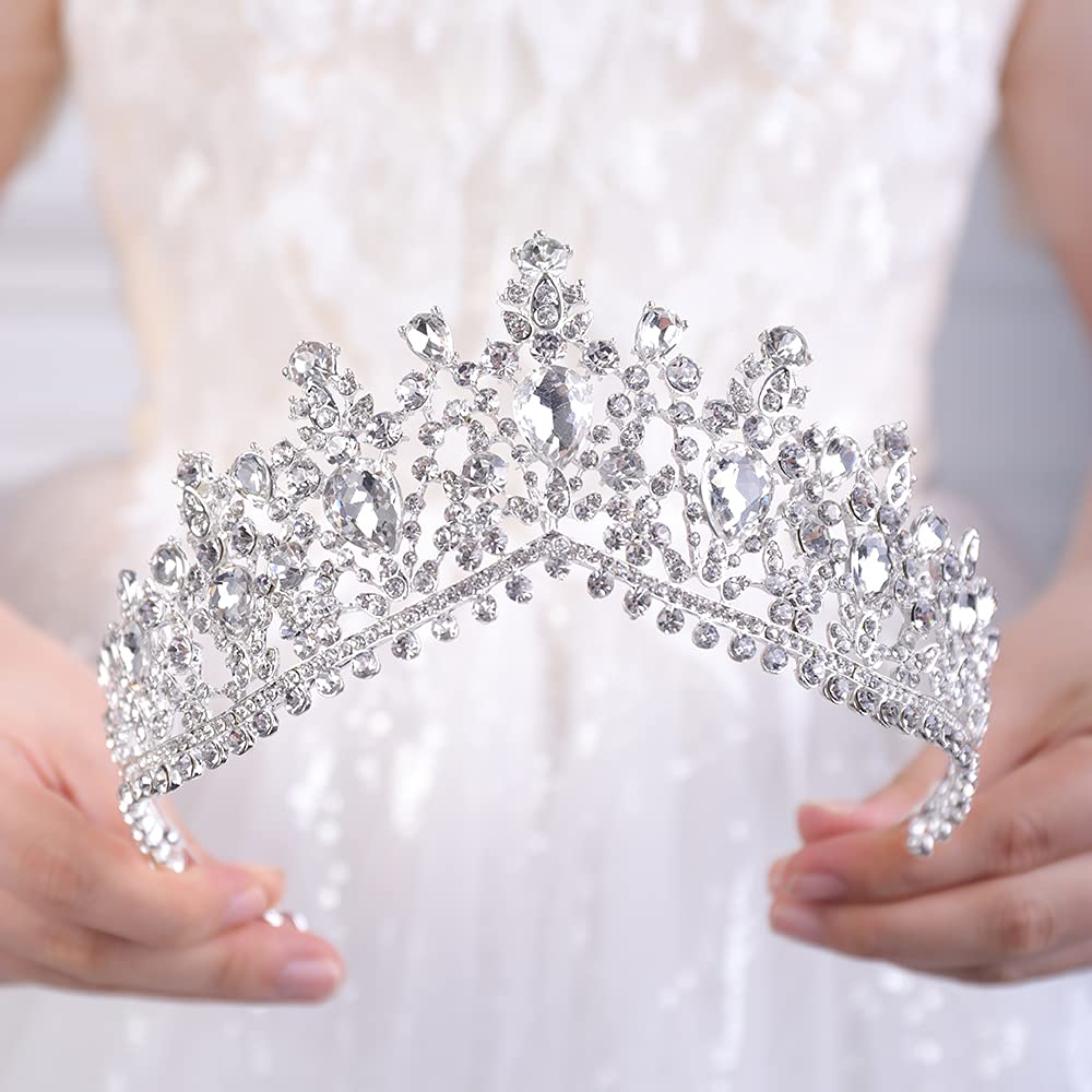 wekicici Wekicici Wedding Crown Crystal Rhinestone Tiara Silver Bridal Princess Tiara Headbands Hair Accessories for Bride