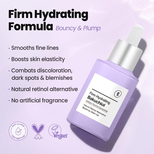 Glam Up Bakuchiol Serum - Anti-Aging Retinol Alternative with Hyaluronic Acid | Hydrates & Soothes Skin (1.01 Fl Oz)